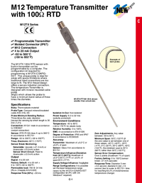Thumbnail of document Data Sheet - M12TX RTD Probe w/ 4 to 20mA Analog Output & M12 Connector